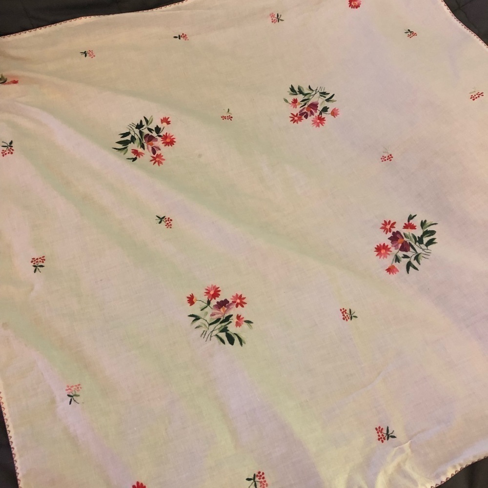 Embroidered White Square Tablecloth